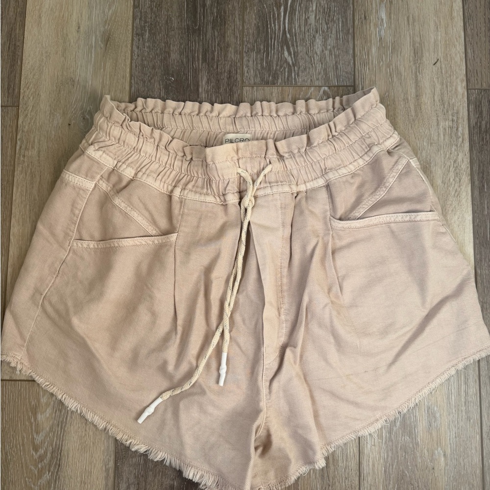 Anthropologie Sz L Pilcro Cream metallic Drawstring high waisted shorts